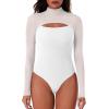 imageREORIA Womens Sexy Cutout Turtle Neck Long Sleeve Sheer Mesh Thong Bodysuits Tops Trendy Fall Going Out OutfitsWhite