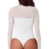 imageREORIA Womens Sexy Cutout Turtle Neck Long Sleeve Sheer Mesh Thong Bodysuits Tops Trendy Fall Going Out OutfitsWhite