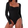imageREORIA Womens Sexy Fall Long Sleeve Bodysuits Square Sweetheart Neck Body Suit Going Out Double Lined Thong TopBlack