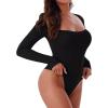 imageREORIA Womens Sexy Fall Long Sleeve Bodysuits Square Sweetheart Neck Body Suit Going Out Double Lined Thong TopBlack