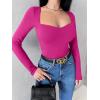 imageREORIA Womens Sexy Fall Long Sleeve Bodysuits Square Sweetheart Neck Body Suit Going Out Double Lined Thong TopNeon Rose Red