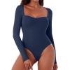imageREORIA Womens Sexy Fall Long Sleeve Bodysuits Square Sweetheart Neck Body Suit Going Out Double Lined Thong TopStarry Blue