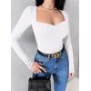 imageREORIA Womens Sexy Fall Long Sleeve Bodysuits Square Sweetheart Neck Body Suit Going Out Double Lined Thong TopWhite