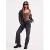 imageREORIA Womens Sexy Lace Scoop Neck Long Sleeve Double Lined Layering Slim Bodysuit TopsCoffee