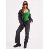 imageREORIA Womens Sexy Lace Scoop Neck Long Sleeve Double Lined Layering Slim Bodysuit TopsGreen