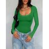 imageREORIA Womens Sexy Lace Scoop Neck Long Sleeve Double Lined Layering Slim Bodysuit TopsGreen