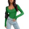 imageREORIA Womens Sexy Lace Scoop Neck Long Sleeve Double Lined Layering Slim Bodysuit TopsGreen