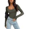 imageREORIA Womens Sexy Lace Scoop Neck Long Sleeve Double Lined Layering Slim Bodysuit TopsGrey