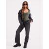 imageREORIA Womens Sexy Lace Scoop Neck Long Sleeve Double Lined Layering Slim Bodysuit TopsGrey