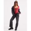 imageREORIA Womens Sexy Lace Scoop Neck Long Sleeve Double Lined Layering Slim Bodysuit TopsRed