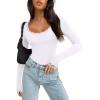 imageREORIA Womens Sexy Lace Scoop Neck Long Sleeve Double Lined Layering Slim Bodysuit TopsWhite