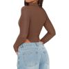 imageREORIA Womens Sexy Mock Turtleneck High Cut Double Lined Long Sleeve Slimming Bodysuits TopsCoffee
