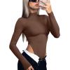 imageREORIA Womens Sexy Mock Turtleneck High Cut Double Lined Long Sleeve Slimming Bodysuits TopsCoffee