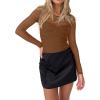 imageREORIA Womens Sexy Round Neck Long Sleeve Trendy Front Twist Knot Sheer Mesh Ruched Going Out Bodysuits TopsBrown