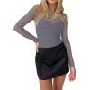 imageREORIA Womens Sexy Round Neck Long Sleeve Trendy Front Twist Knot Sheer Mesh Ruched Going Out Bodysuits TopsDeep Grey