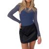 imageREORIA Womens Sexy Round Neck Long Sleeve Trendy Front Twist Knot Sheer Mesh Ruched Going Out Bodysuits TopsStarry Blue