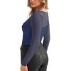 imageREORIA Womens Sexy Round Neck Long Sleeve Trendy Front Twist Knot Sheer Mesh Ruched Going Out Bodysuits TopsStarry Blue