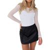 imageREORIA Womens Sexy Round Neck Long Sleeve Trendy Front Twist Knot Sheer Mesh Ruched Going Out Bodysuits TopsWhite
