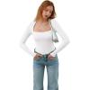 imageREORIA Womens Sexy Square Neck Double Lined Seamless Shirt Stretchy Long Sleeve Bodysuit TopsWhite