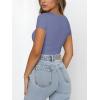 imageREORIA Womens Sexy Square Neck Double Lined Shirt Stretchy Basic Short Sleeve Going Out Thong Bodysuit TopsBlue Nova