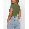 imageREORIA Womens Sexy Square Neck Double Lined Shirt Stretchy Basic Short Sleeve Going Out Thong Bodysuit TopsDark Green