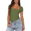 imageREORIA Womens Sexy Square Neck Double Lined Shirt Stretchy Basic Short Sleeve Going Out Thong Bodysuit TopsDark Green