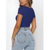 imageREORIA Womens Sexy Square Neck Double Lined Shirt Stretchy Basic Short Sleeve Going Out Thong Bodysuit TopsDeep Blue