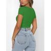 imageREORIA Womens Sexy Square Neck Double Lined Shirt Stretchy Basic Short Sleeve Going Out Thong Bodysuit TopsGreen