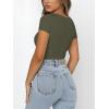 imageREORIA Womens Sexy Square Neck Double Lined Shirt Stretchy Basic Short Sleeve Going Out Thong Bodysuit TopsGrey Green