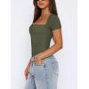 imageREORIA Womens Sexy Square Neck Double Lined Shirt Stretchy Basic Short Sleeve Going Out Thong Bodysuit TopsGrey Green