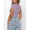 imageREORIA Womens Sexy Square Neck Double Lined Shirt Stretchy Basic Short Sleeve Going Out Thong Bodysuit TopsHazy Lilac