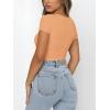 imageREORIA Womens Sexy Square Neck Double Lined Shirt Stretchy Basic Short Sleeve Going Out Thong Bodysuit TopsPeach Fuzz