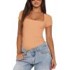 imageREORIA Womens Sexy Square Neck Double Lined Shirt Stretchy Basic Short Sleeve Going Out Thong Bodysuit TopsPeach Fuzz