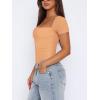 imageREORIA Womens Sexy Square Neck Double Lined Shirt Stretchy Basic Short Sleeve Going Out Thong Bodysuit TopsPeach Fuzz