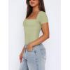 imageREORIA Womens Sexy Square Neck Double Lined Shirt Stretchy Basic Short Sleeve Going Out Thong Bodysuit TopsTender Green