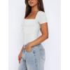 imageREORIA Womens Sexy Square Neck Double Lined Shirt Stretchy Basic Short Sleeve Going Out Thong Bodysuit TopsWhite