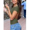 imageREORIA Womens Trendy Sexy Backless Body Suit Double Lined Crew Neck Short Sleeve Going Out Bodysuits TopsDark Green