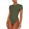 imageREORIA Womens Trendy Sexy Backless Body Suit Double Lined Crew Neck Short Sleeve Going Out Bodysuits TopsDark Green