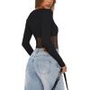 imageREORIA Womens Trendy Sexy Crew Neck Thumbholes Long Sleeve Sheer Mesh Going Out Bodysuit TopsBlack