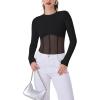 imageREORIA Womens Trendy Sexy Crew Neck Thumbholes Long Sleeve Sheer Mesh Going Out Bodysuit TopsBlack