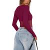 imageREORIA Womens Trendy Sexy Crew Neck Thumbholes Long Sleeve Sheer Mesh Going Out Bodysuit TopsBurdundy