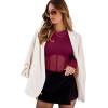 imageREORIA Womens Trendy Sexy Crew Neck Thumbholes Long Sleeve Sheer Mesh Going Out Bodysuit TopsBurdundy