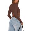 imageREORIA Womens Trendy Sexy Crew Neck Thumbholes Long Sleeve Sheer Mesh Going Out Bodysuit TopsCoffee