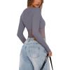 imageREORIA Womens Trendy Sexy Crew Neck Thumbholes Long Sleeve Sheer Mesh Going Out Bodysuit TopsDeep Grey
