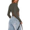 imageREORIA Womens Trendy Sexy Crew Neck Thumbholes Long Sleeve Sheer Mesh Going Out Bodysuit TopsGrey Green