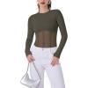 imageREORIA Womens Trendy Sexy Crew Neck Thumbholes Long Sleeve Sheer Mesh Going Out Bodysuit TopsGrey Green