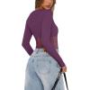 imageREORIA Womens Trendy Sexy Crew Neck Thumbholes Long Sleeve Sheer Mesh Going Out Bodysuit TopsPurple