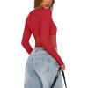 imageREORIA Womens Trendy Sexy Crew Neck Thumbholes Long Sleeve Sheer Mesh Going Out Bodysuit TopsRed