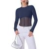 imageREORIA Womens Trendy Sexy Crew Neck Thumbholes Long Sleeve Sheer Mesh Going Out Bodysuit TopsStarry Blue