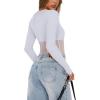 imageREORIA Womens Trendy Sexy Crew Neck Thumbholes Long Sleeve Sheer Mesh Going Out Bodysuit TopsWhite